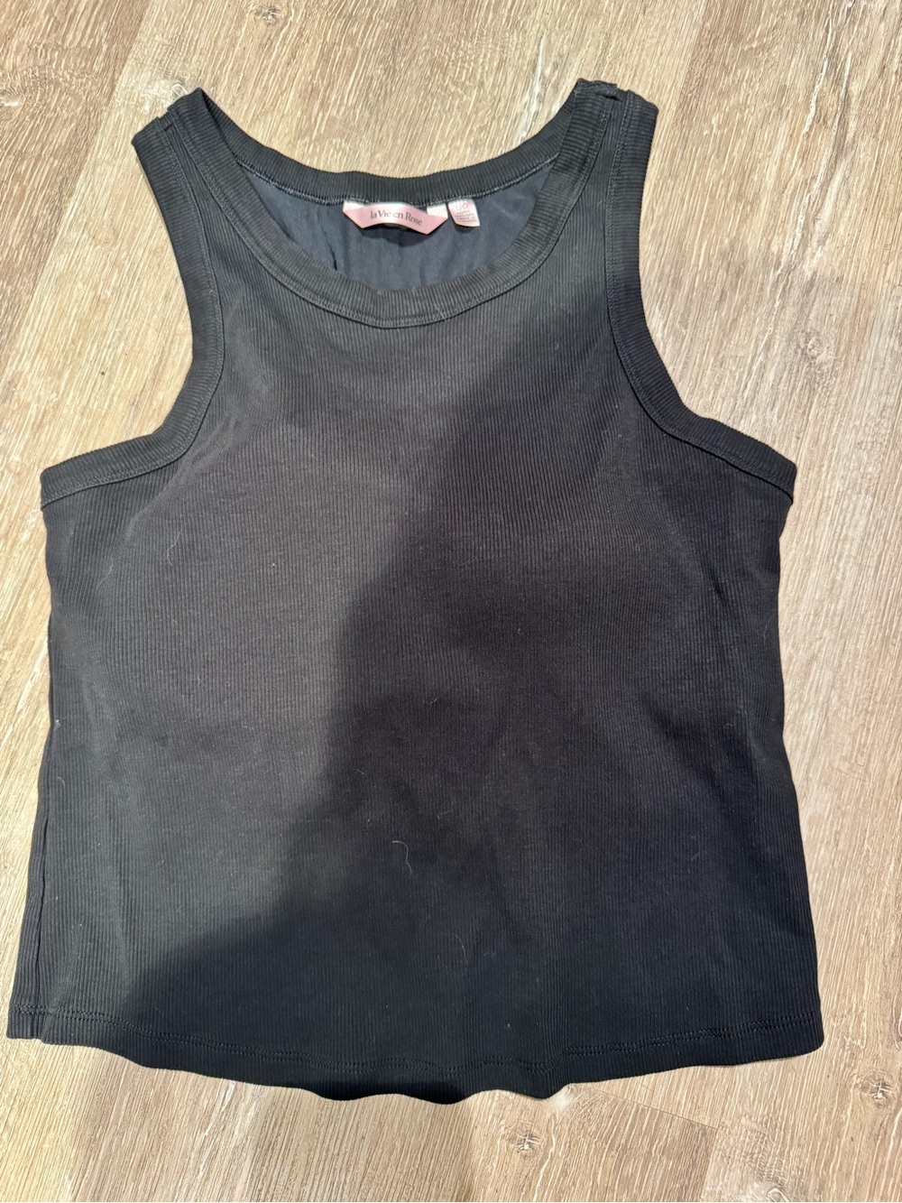 La Vie En Rose Black Ribbed Tank Top